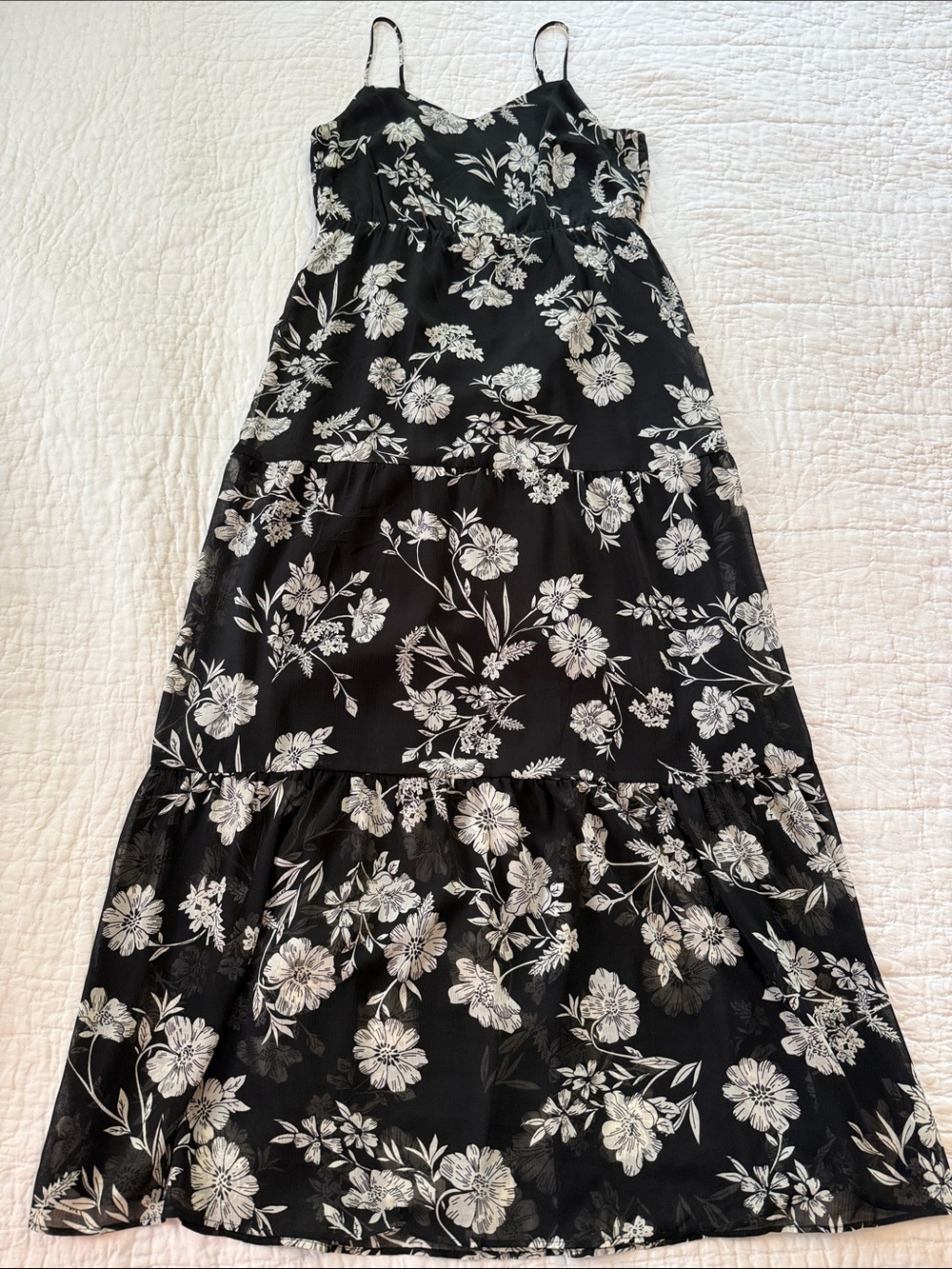 J. Crew Black Maxi Dress with White Floral Print
